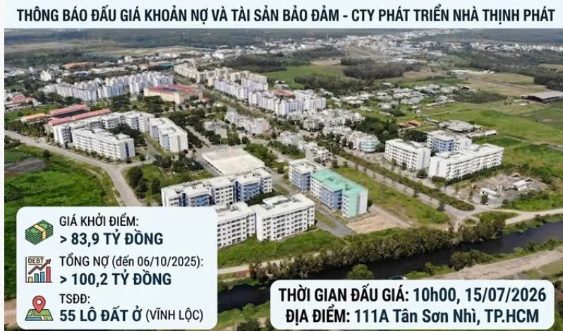 Đấu giá khoản nợ Công ty Phát triển Nhà Thịnh Phát tại Agribank được bảo đảm bằng 55 lô đất xã Vĩnh Lộc (TP.HCM) Đấu giá khoản nợ Công ty Phát triển Nhà Thịnh Phát tại Agribank được bảo đảm bằng 55 lô đất xã Vĩnh Lộc (TP.HCM)