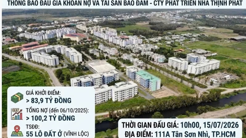 Đấu giá khoản nợ Công ty Phát triển Nhà Thịnh Phát tại Agribank được bảo đảm bằng 55 lô đất xã Vĩnh Lộc (TP.HCM)