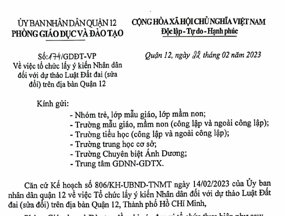 Sự thật văn bản lấy ý kiến trẻ mầm non về dự thảo Luật Đất đai