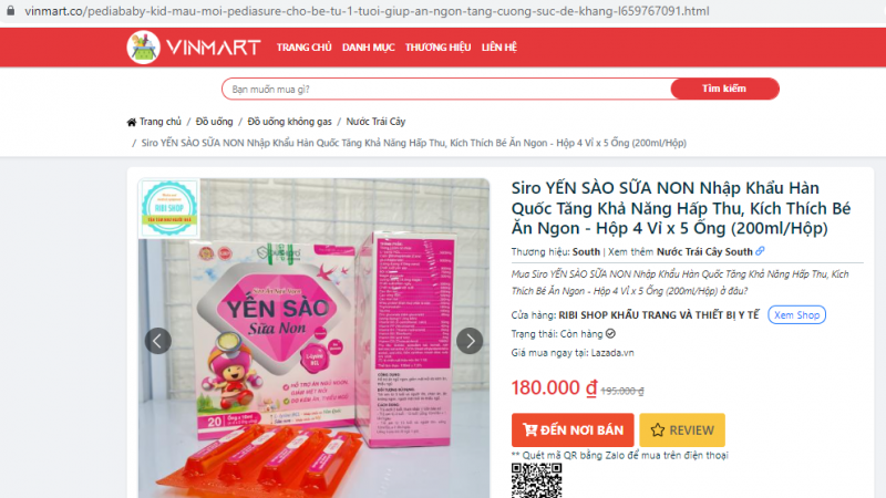 Siro ăn ngủ ngon Yến sào sữa non quảng cáo vi phạm