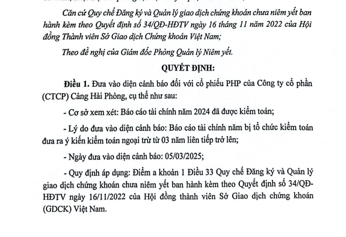 Lý do cổ phiếu PHP bị đưa vào diện cảnh báo?