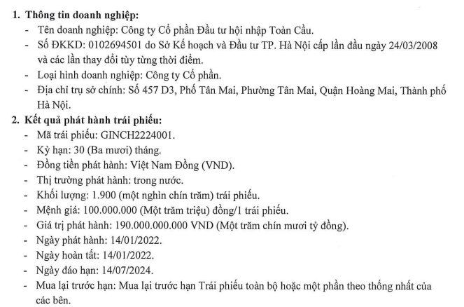Đầu tư hội nhập Toàn Cầu bị phạt liên quan vi phạm nghĩa vụ công bố thông tin về trái phiếu Đầu tư hội nhập Toàn Cầu bị phạt liên quan vi phạm nghĩa vụ công bố thông tin về trái phiếu