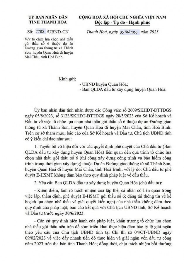 Thanh Hóa: Hủy gói thầu 49 tỷ đồng, yêu cầu làm rõ trách nhiệm tập thể, cá nhân liên quan Thanh Hóa: Hủy gói thầu 49 tỷ đồng, yêu cầu làm rõ trách nhiệm tập thể, cá nhân liên quan