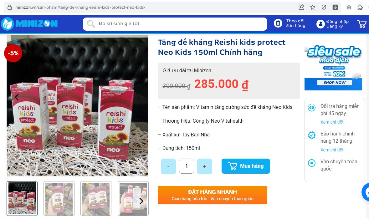 TPBVSK Reishi Kids Protect vi phạm quy định của pháp luật về quảng cáo