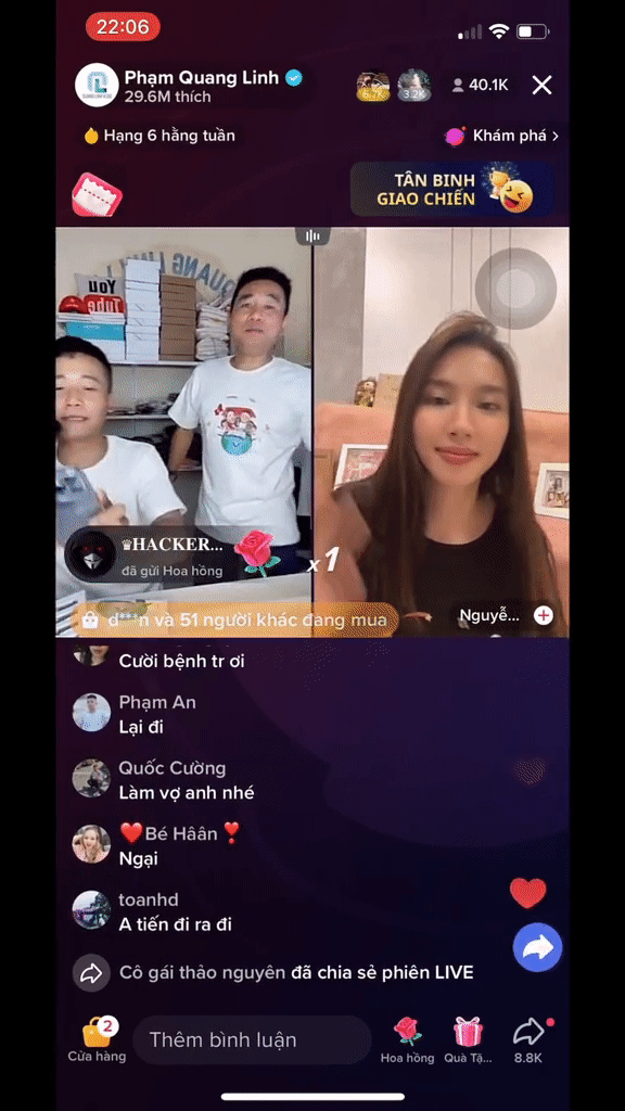 Thùy Tiên bối rối khi được Quang Linh Vlog hát tỏ tình trên sóng livestream Thùy Tiên bối rối khi được Quang Linh Vlog hát tỏ tình trên sóng livestream Ảnh 3