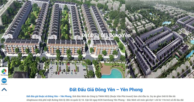 Trang website thông tin đấu giá đất dự án.