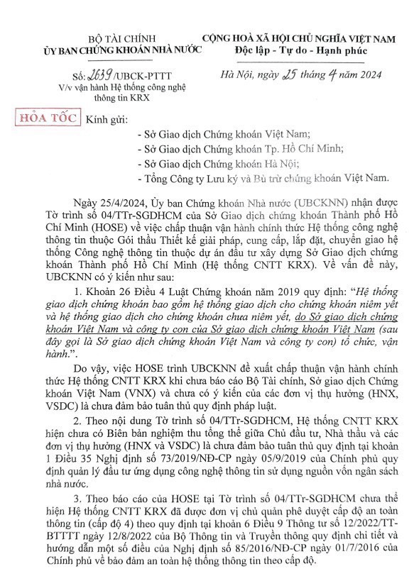 Chưa đủ cơ sở vận hành hệ thống công nghệ thông tin KRX ngày 2-5 Chưa đủ cơ sở vận hành hệ thống công nghệ thông tin KRX ngày 2-5