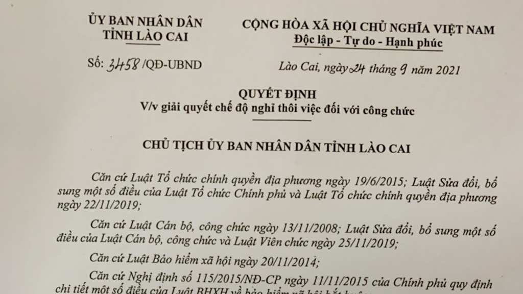 Chưa đầy nửa tháng sau khi gửi đơn, ông Hà Minh Tân được UBND tỉnh Lào Cai ra quyết định cho nghỉ việc, thôi chức Phó giám đốc Sở KH-CN